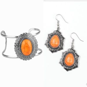 SET NEW Marble Cracked Stone Orange Jewelry 2Pc